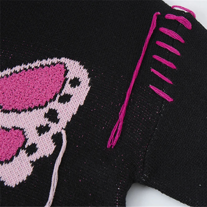 Vivid Pink Flutter Knit Sweater