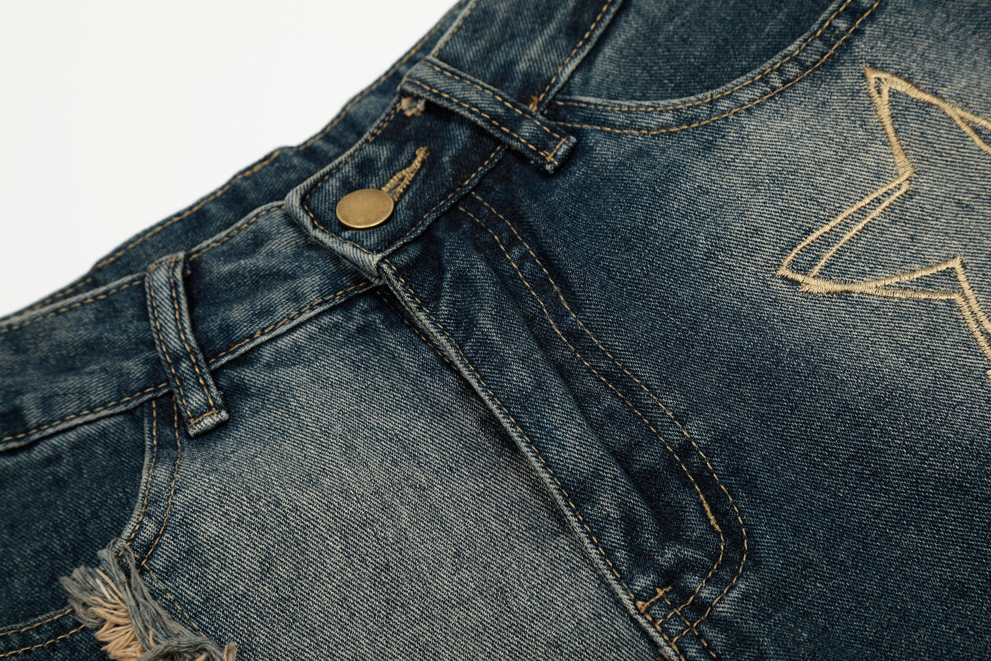 Vintage Embroidered Washed Raw-Edge Graffiti Scimitar Jeans