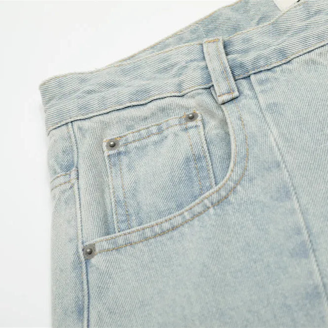 Ice Wash Panelled Barrel Jeans