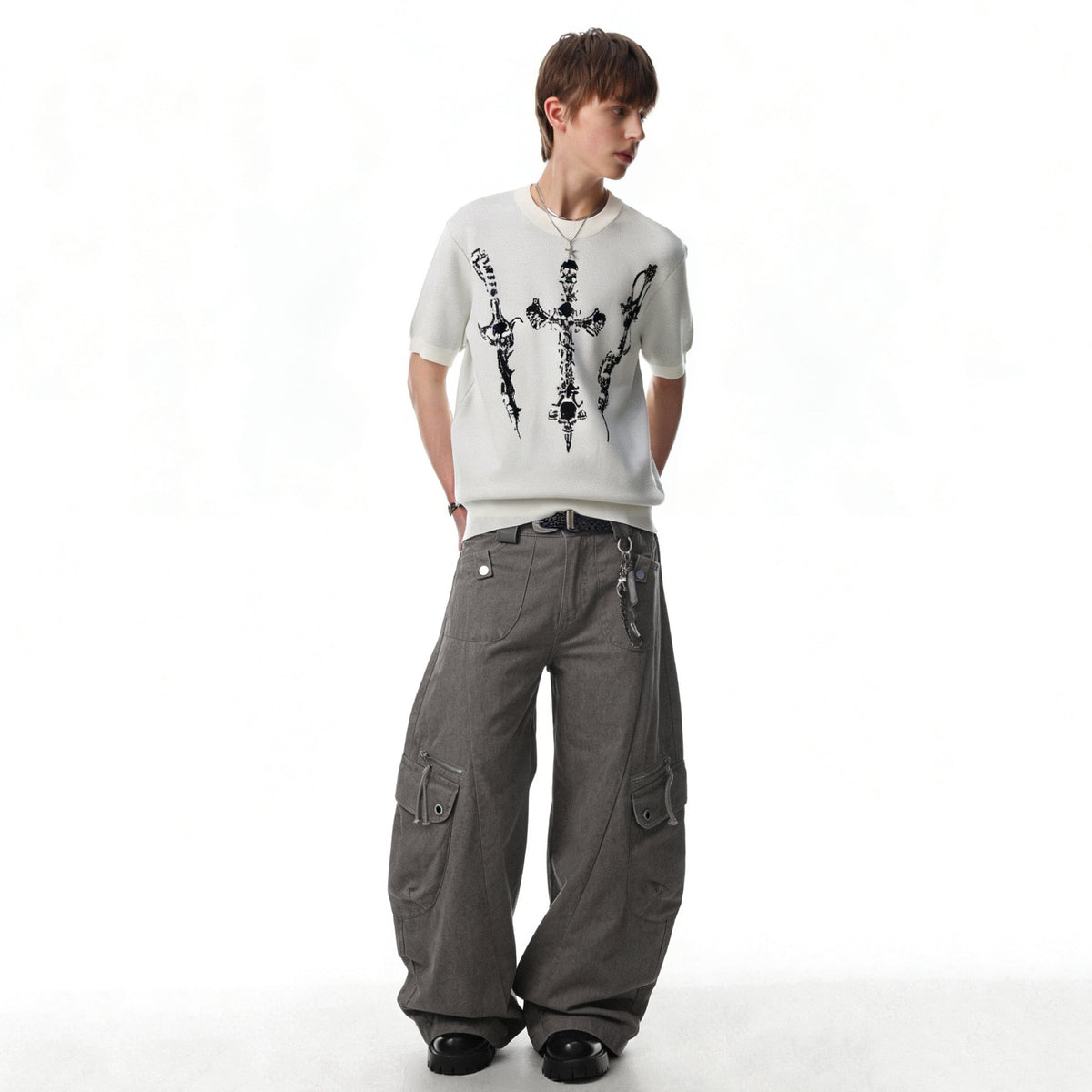 Vintage Button-Flap Wide-Leg Cargo Pants - OMYGOODS
