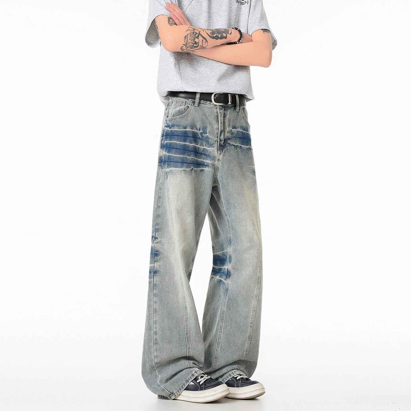Cleanfit Light Blue Lightning Pattern Denim Pants