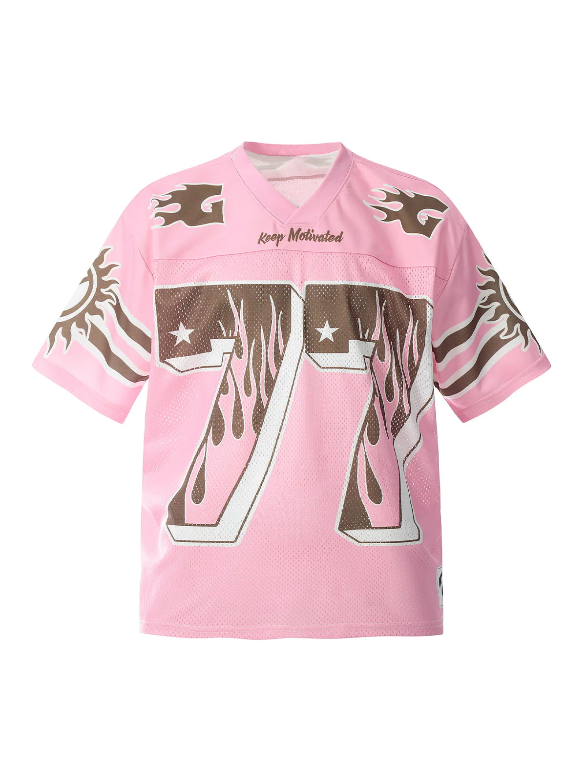 77 Flame Print Mesh Pink Jersey - OMYGOODS