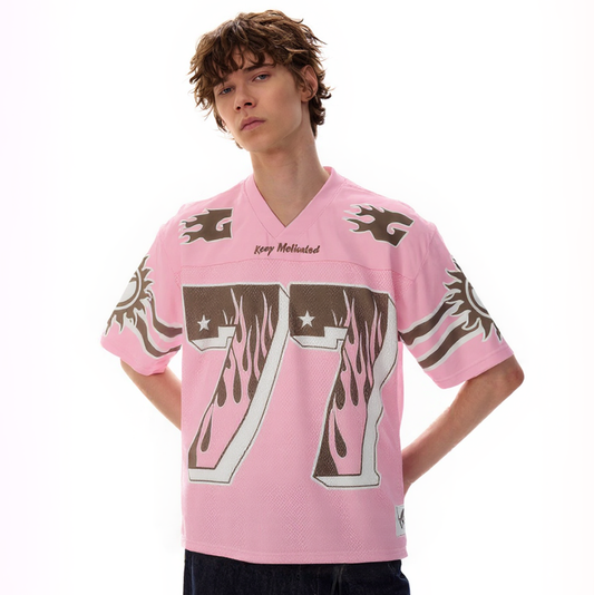 77 Flame Print Mesh Pink Jersey - OMYGOODS