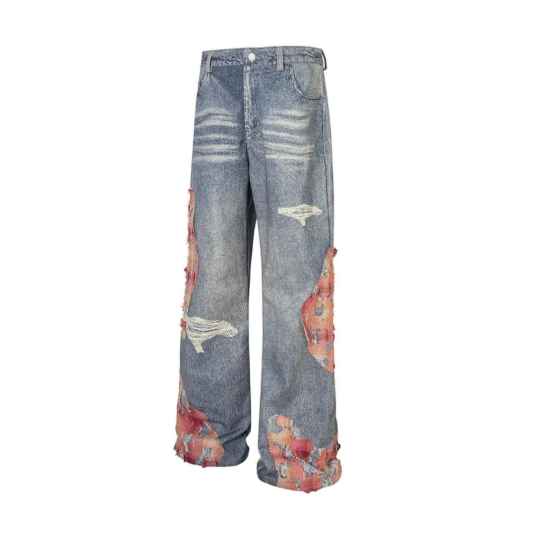 Lace Patchwork Denim Pants