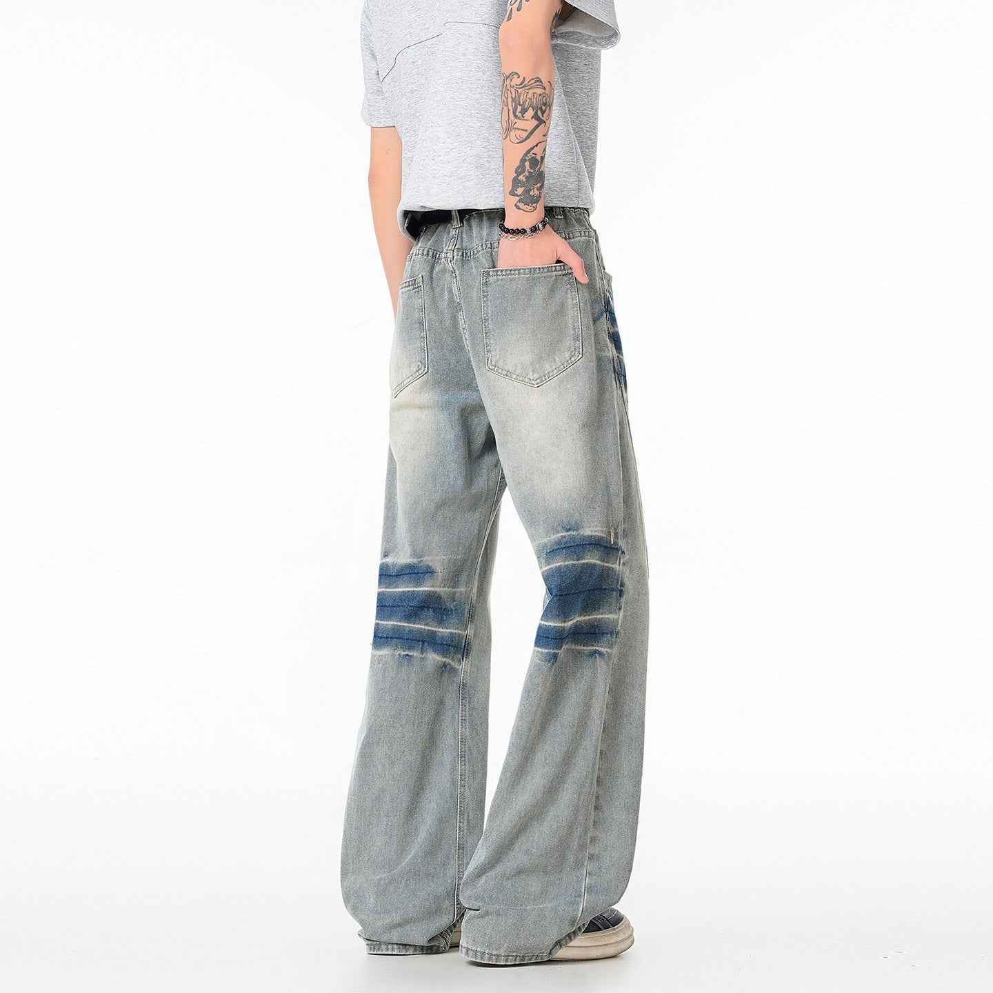 Cleanfit Light Blue Lightning Pattern Denim Pants