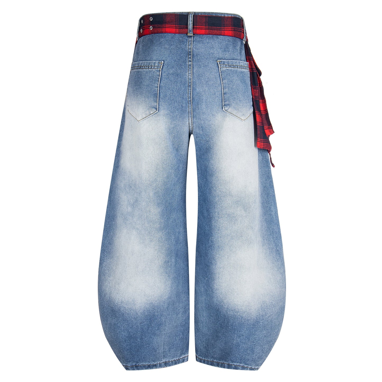Plaid Reign | Wide-Leg Denim Trousers with Flannel Accent