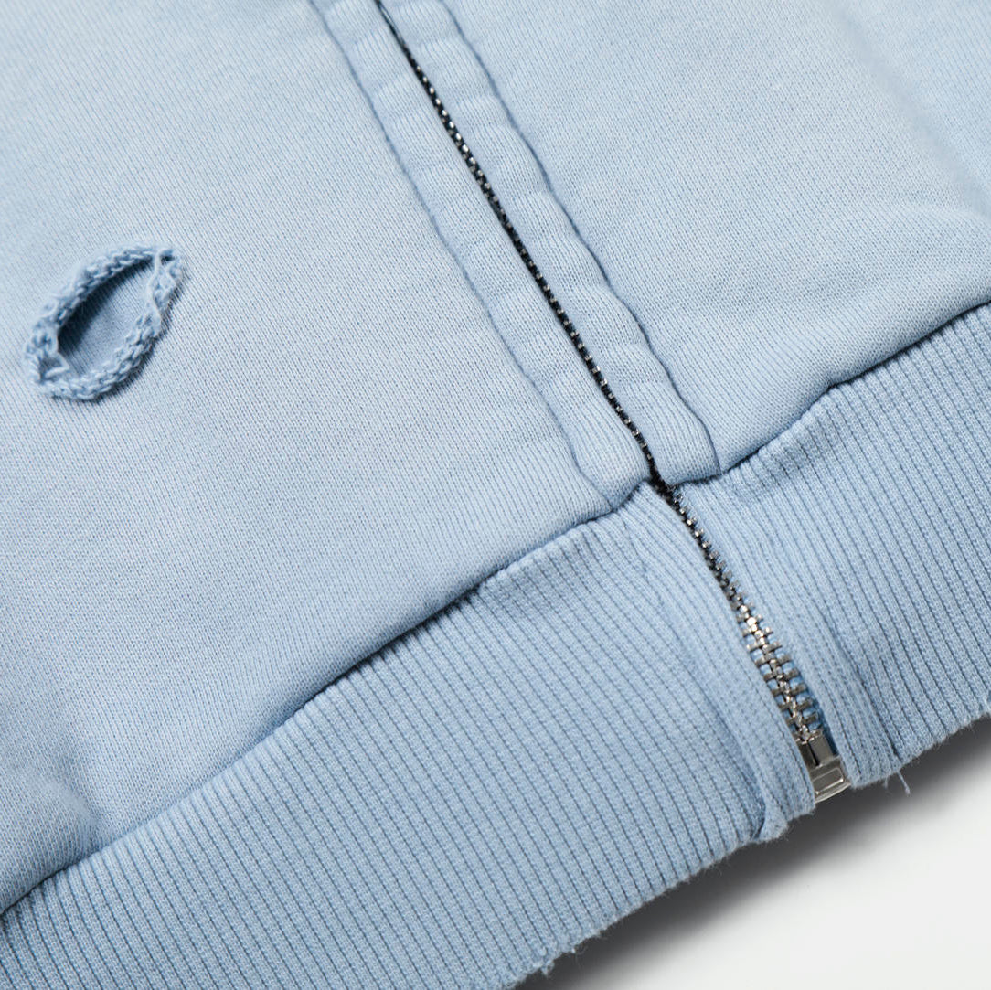 Faded Script Distress Zip Hoodie