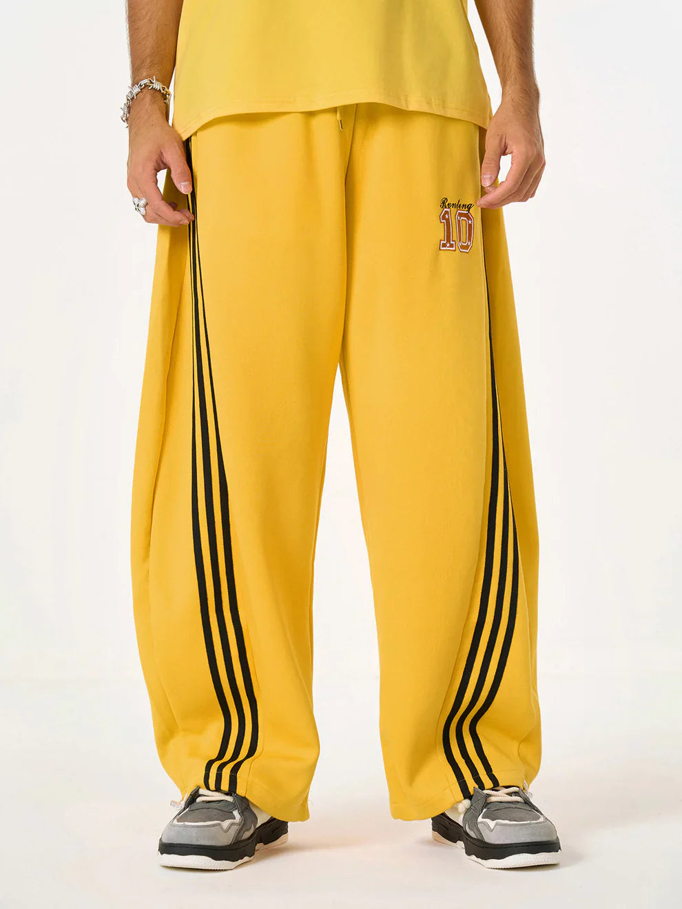 Vintage Side Stripe Pants | Wide Leg Fleece Streetwear Trousers