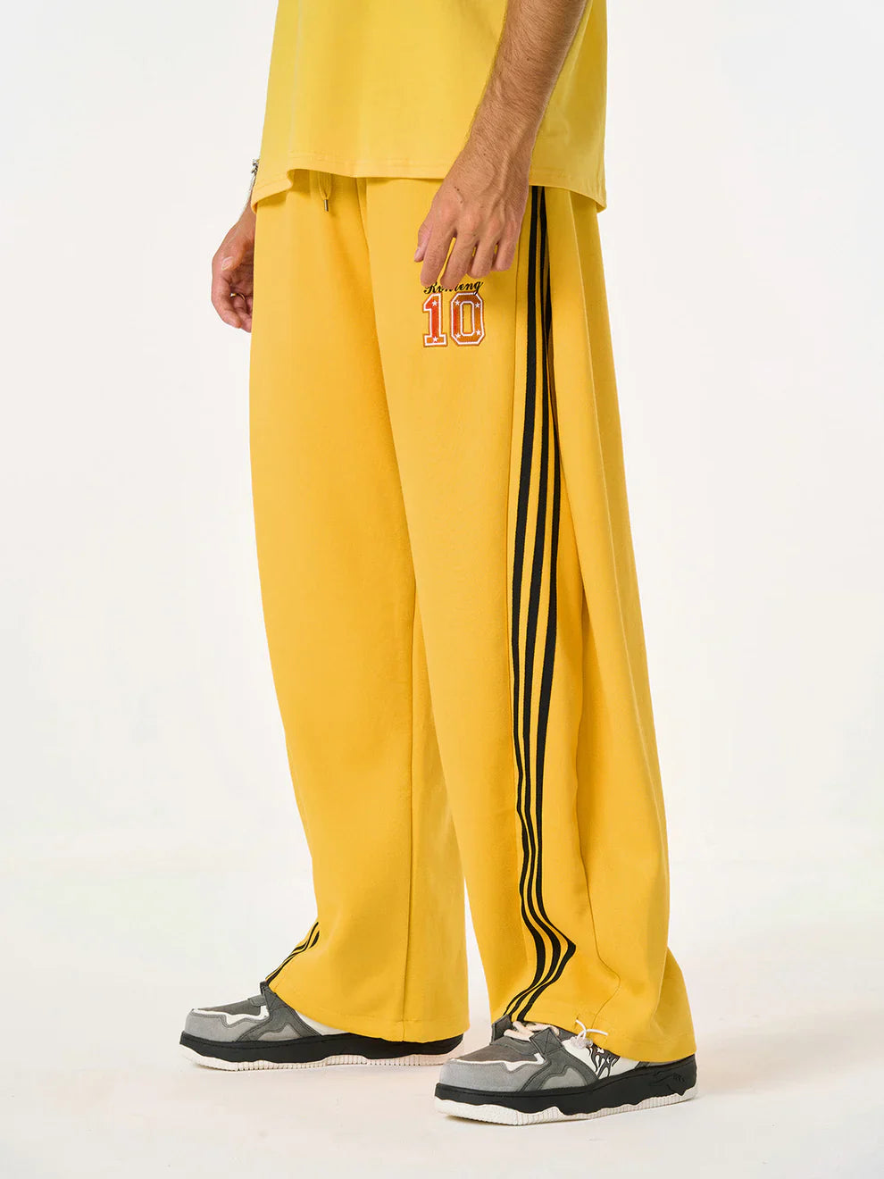 Vintage Side Stripe Pants | Wide Leg Fleece Streetwear Trousers