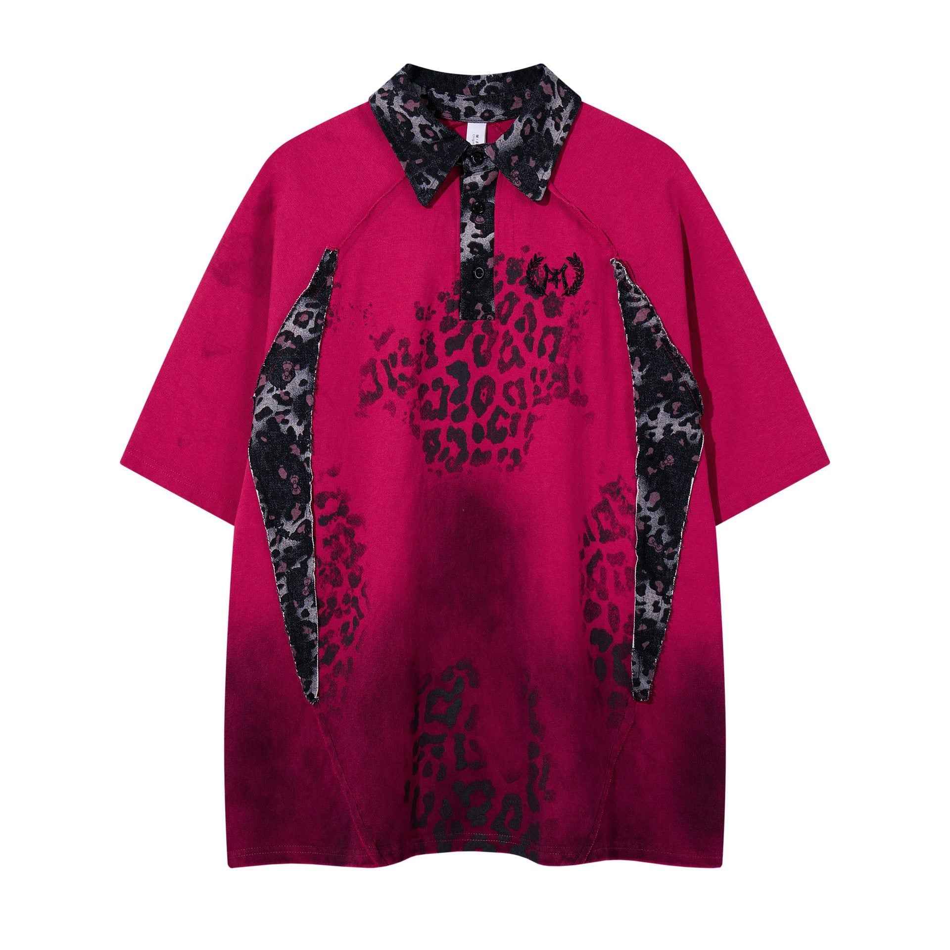 Gradient blend leopard print short sleeved shirt