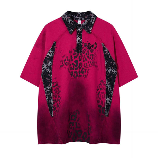 Gradient blend leopard print short sleeved shirt
