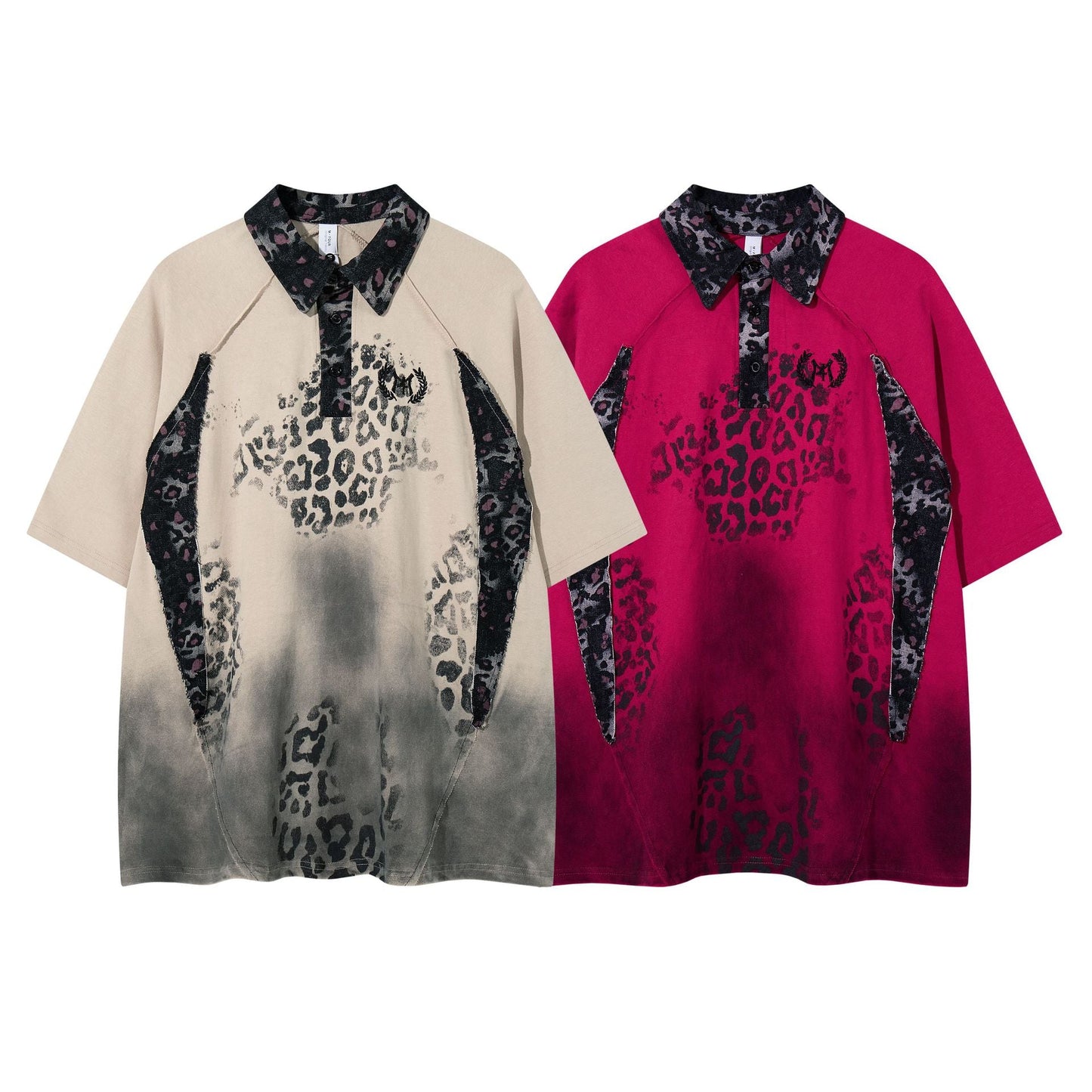 Gradient blend leopard print short sleeved shirt