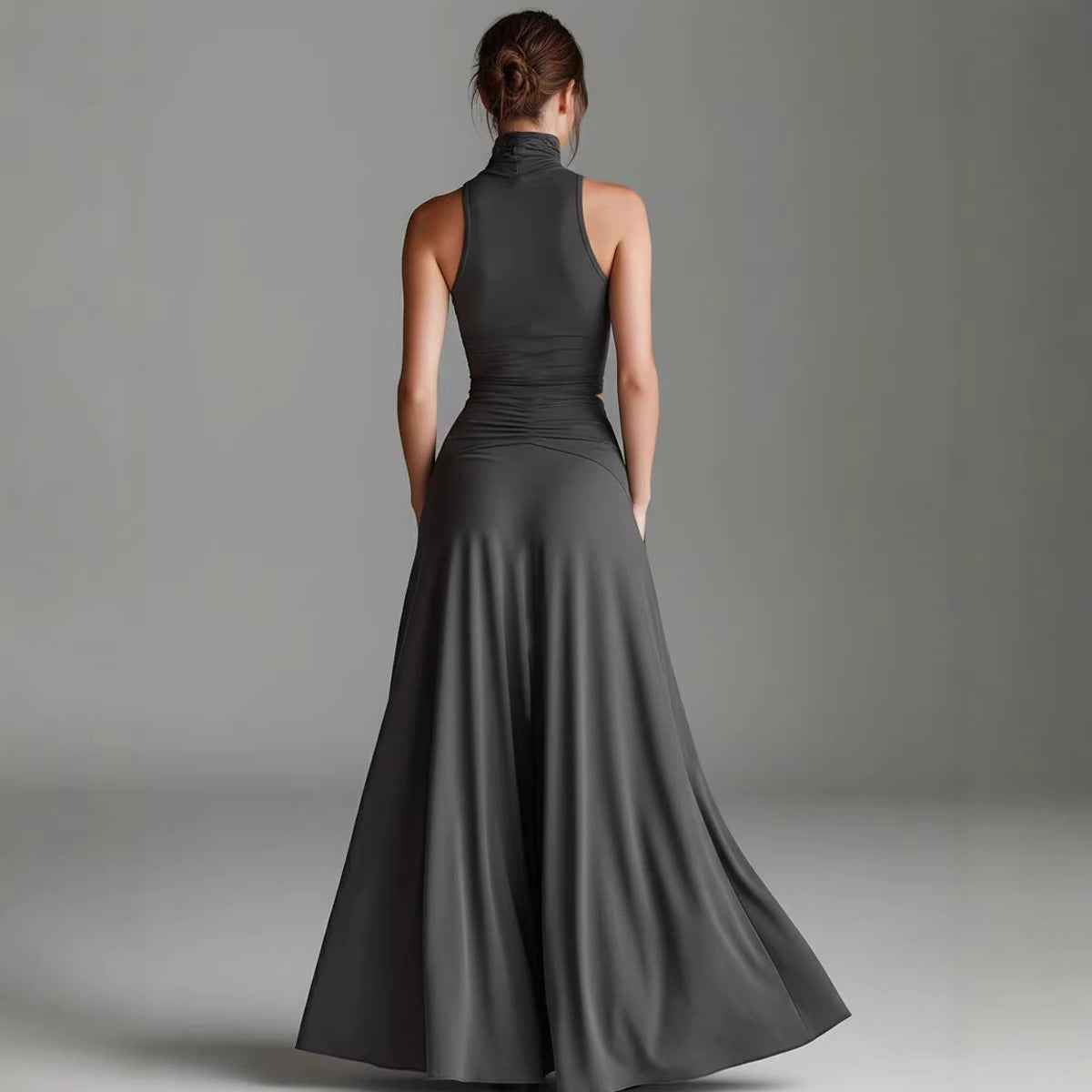 Style Sleeveless High Neck Top with Elegant Long Dress Two-Piece Set