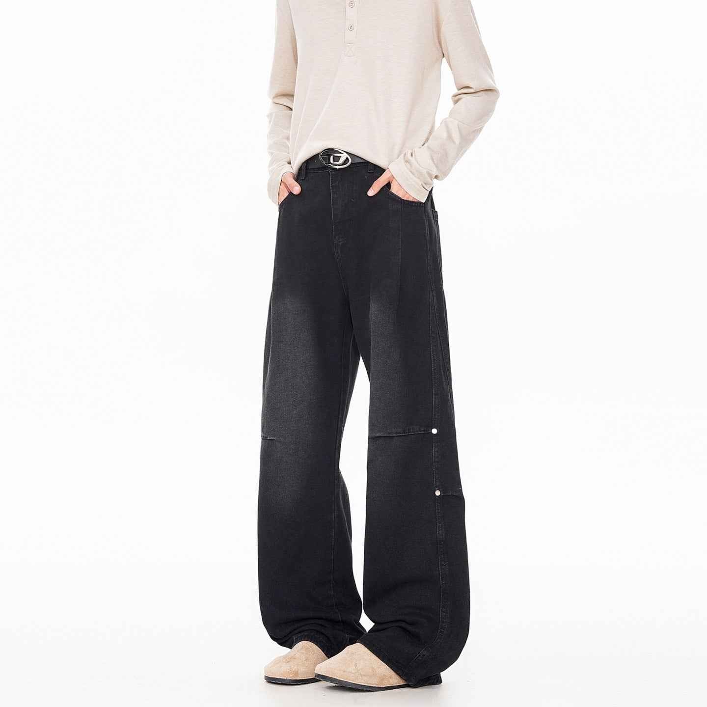 Streetwear Lightning Pattern Washed Denim Pants