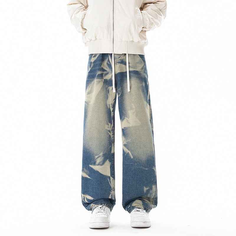 Street Style Gray Green Camouflage Denim Pants Men