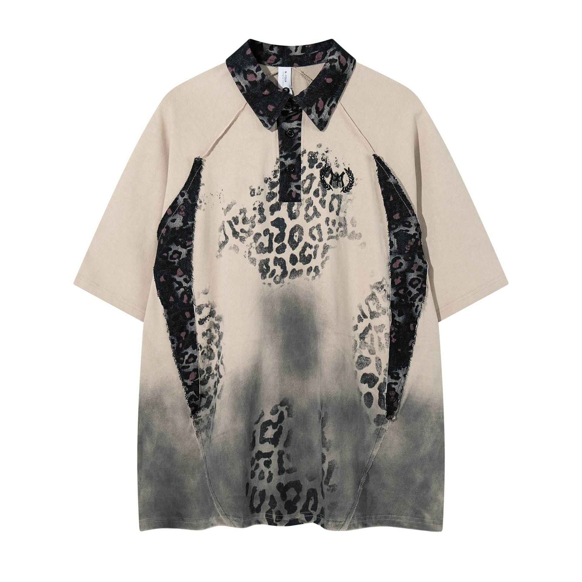 Gradient blend leopard print short sleeved shirt