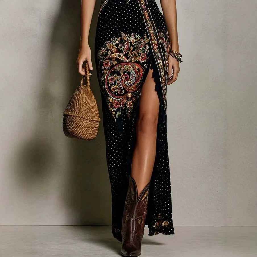 Style Digital Print Sleeveless Split Long Dress
