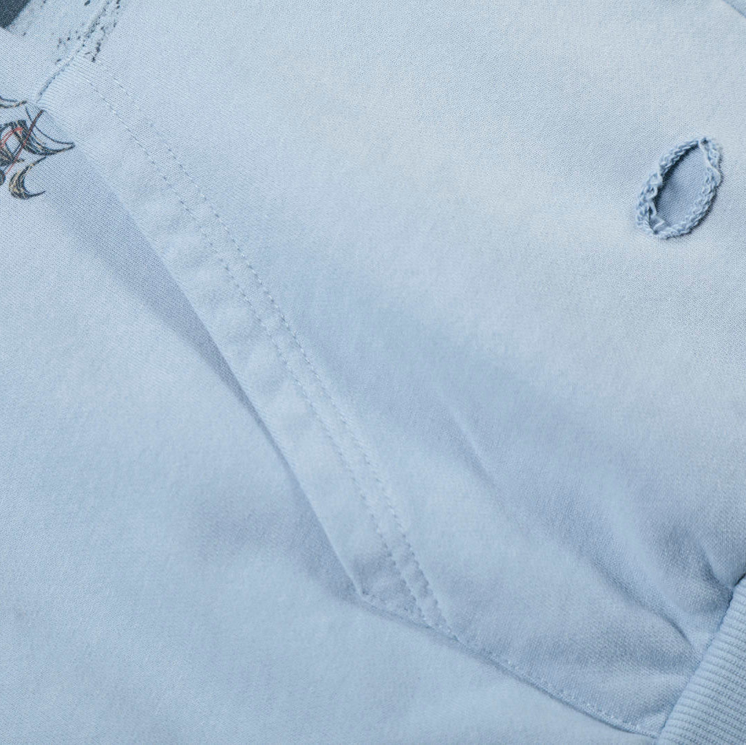 Faded Script Distress Zip Hoodie