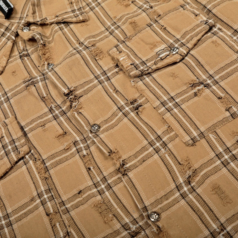 Distressed Plaid Flannel Shirt