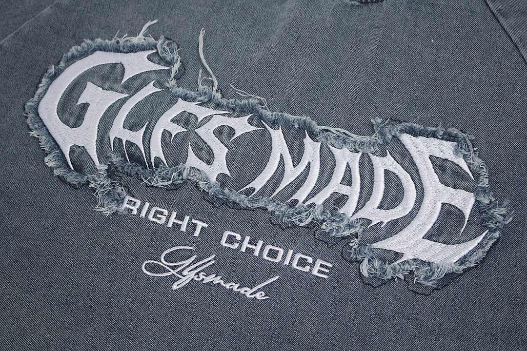 Raw-Edge Appliqué Acid-Wash T-Shirt
