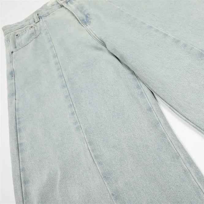 Ice Wash Panelled Barrel Jeans