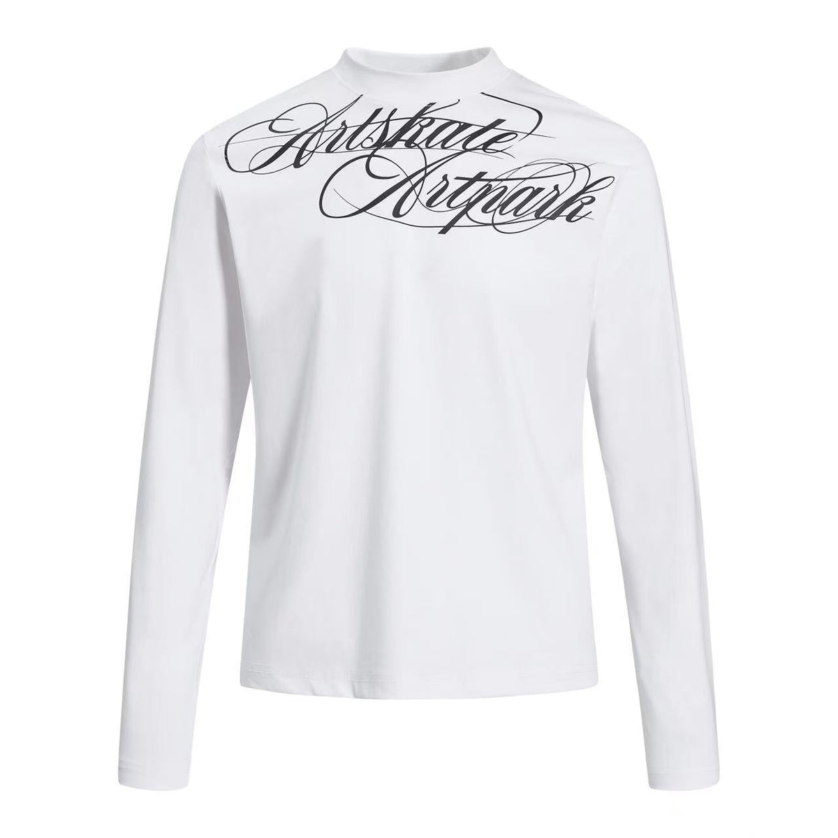 Cropped Mock Neck Cursive Script Print Long Sleeve - OMYGOODS