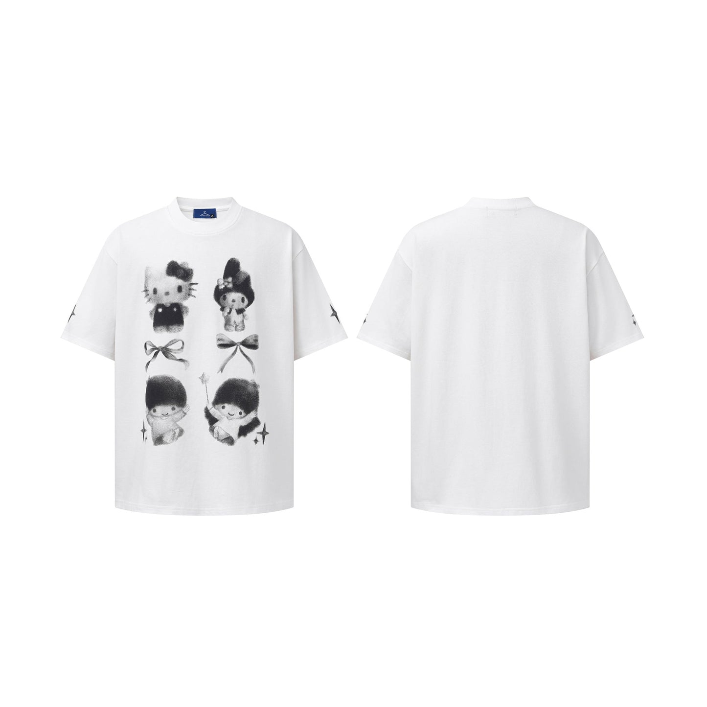 Loose Round Neck Short Sleeve Cartoon KT Cat Print T-Shirt for Women