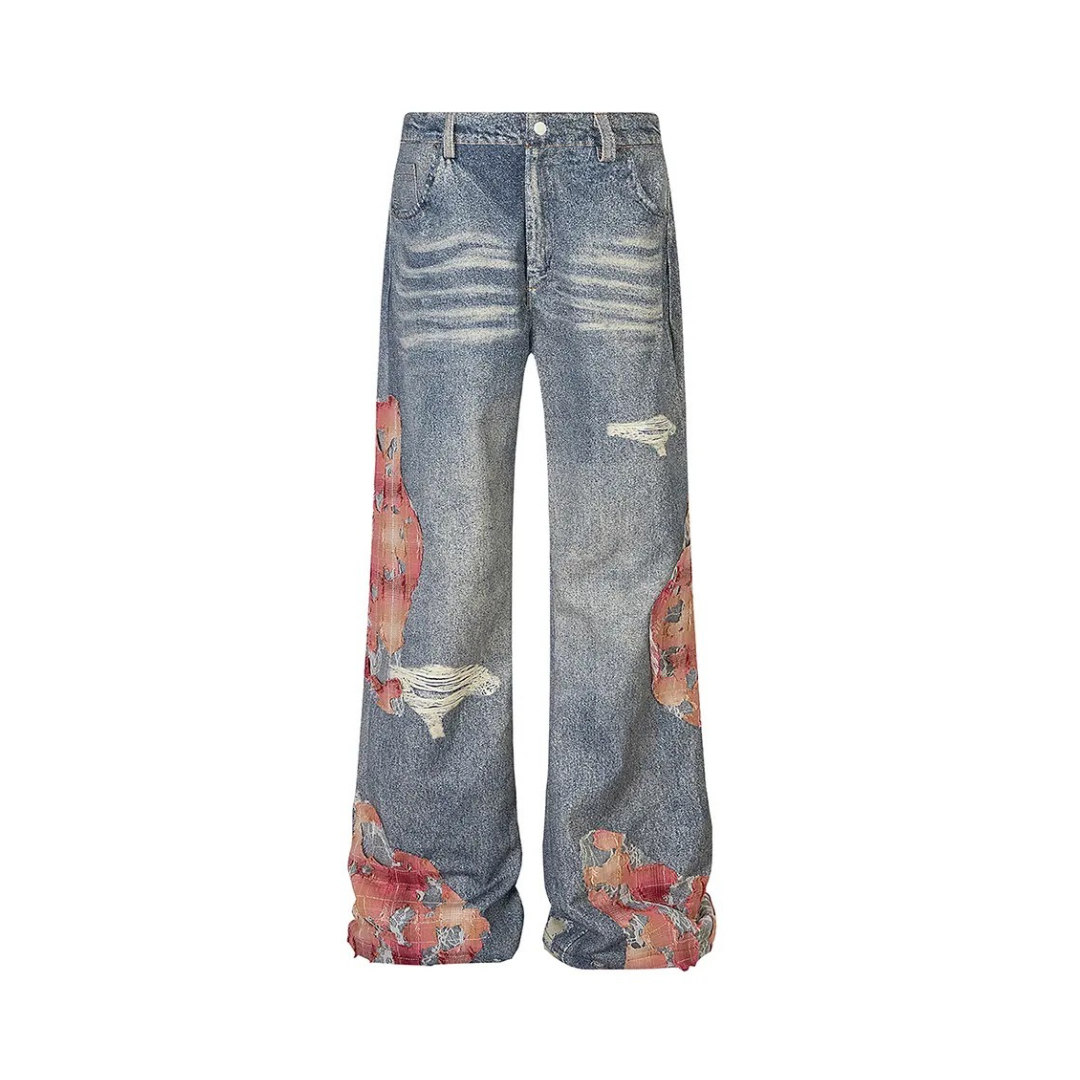 Lace Patchwork Denim Pants
