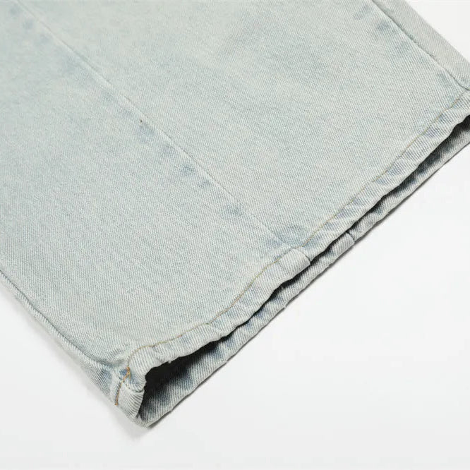 Ice Wash Panelled Barrel Jeans