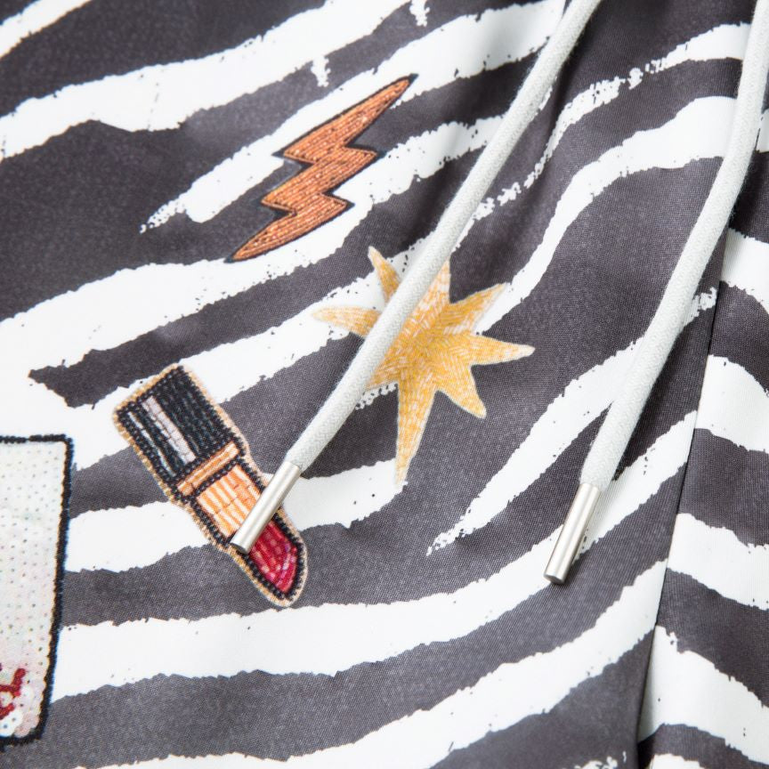 Wide-Leg Zebra Print Emblems Pants