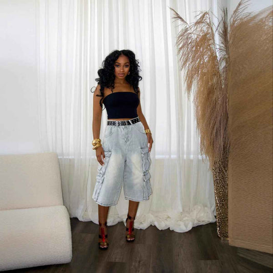 Street Style Washed Distressed Multi-Pocket Denim Shorts