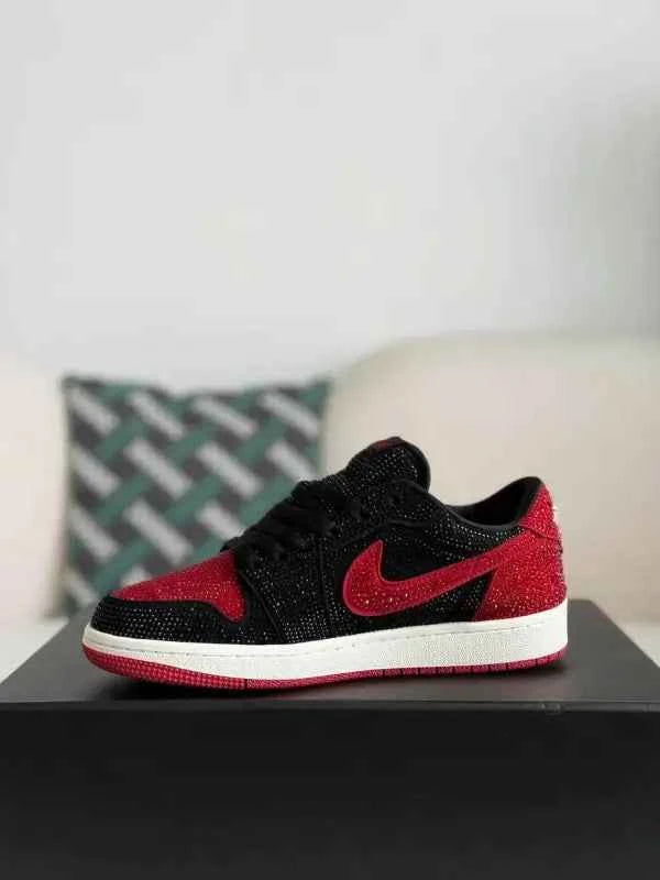 Air Jordan 1 Low “Bred Bling” Black & Red - Ultimate Statement Sneaker