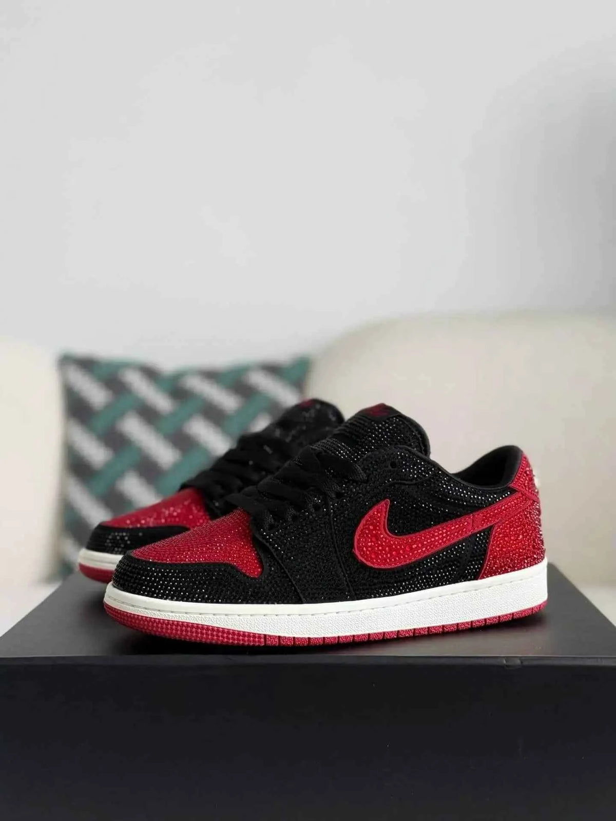 Air Jordan 1 Low “Bred Bling” Black & Red - Ultimate Statement Sneaker