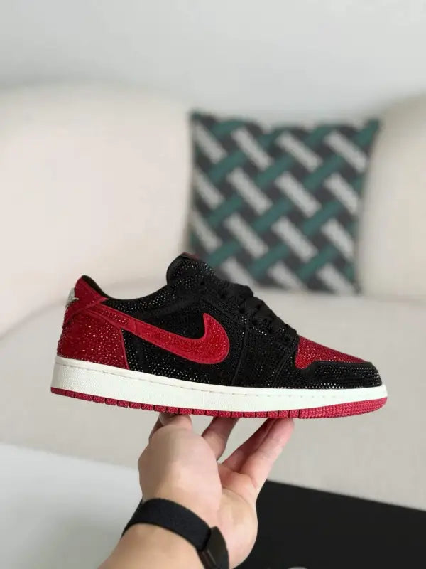Air Jordan 1 Low “Bred Bling” Black & Red - OMYGOODS
