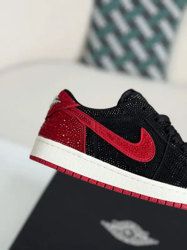 Air Jordan 1 Low “Bred Bling” Black & Red - OMYGOODS