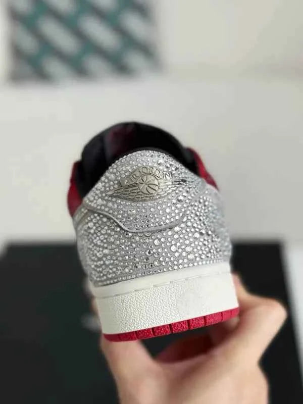 Air Jordan 1 Low “Crystal Red” Red & Silver Rhinestones