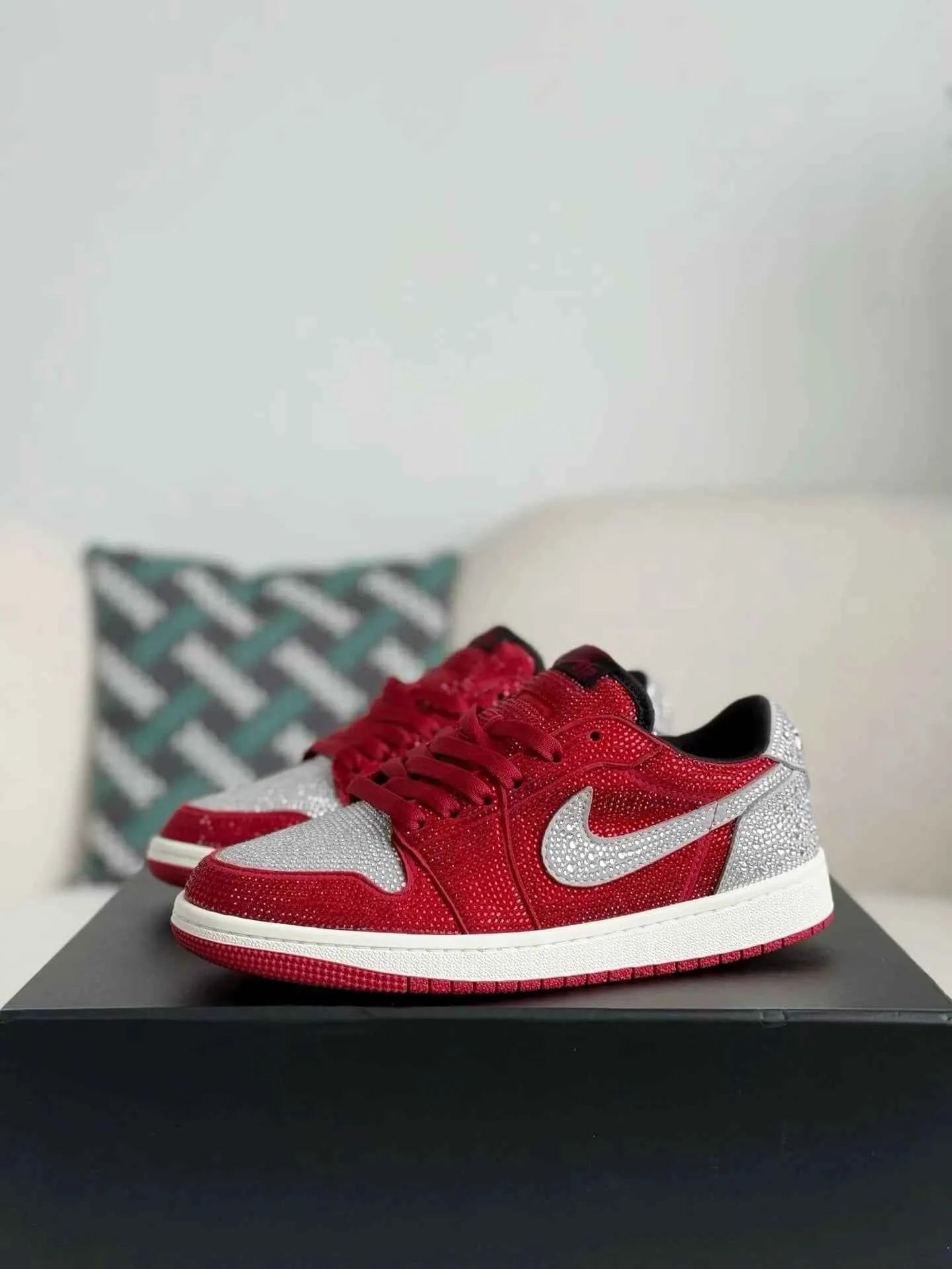 Air Jordan 1 Low “Crystal Red” Red & Silver Rhinestones