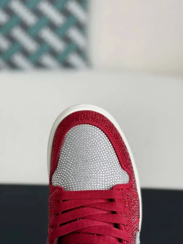 Air Jordan 1 Low “Crystal Red” Red & Silver Rhinestones - OMYGOODS