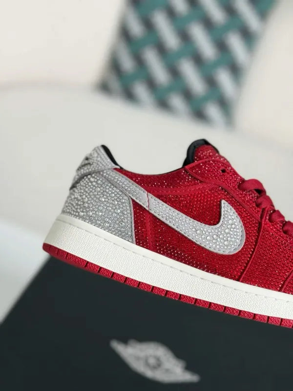 Air Jordan 1 Low “Crystal Red” Red & Silver Rhinestones - OMYGOODS