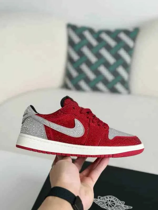Air Jordan 1 Low “Crystal Red” Red & Silver Rhinestones