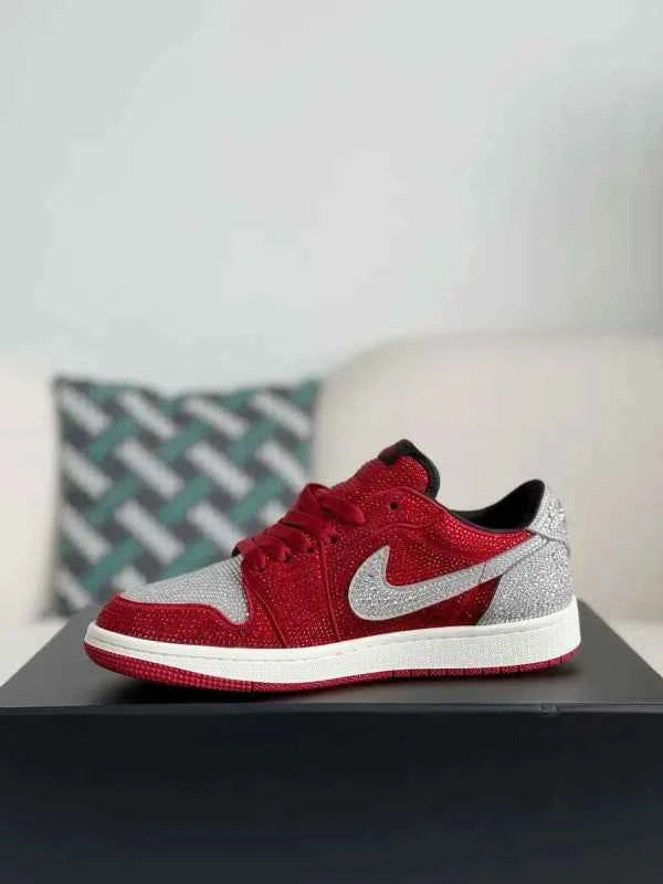 Air Jordan 1 Low “Crystal Red” Red & Silver Rhinestones