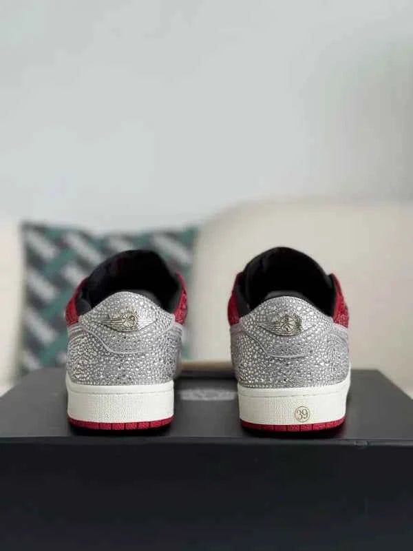 Air Jordan 1 Low “Crystal Red” Red & Silver Rhinestones
