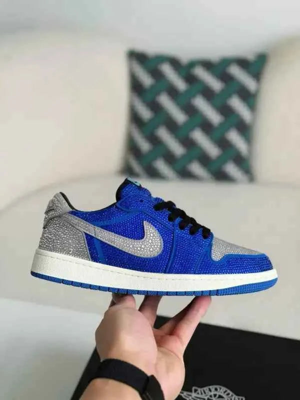 Air Jordan 1 Low “Royal Bling” Royal Blue & Silver Rhinestones