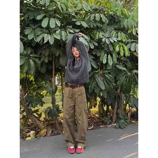 Retro Knife Pant Cut Tapered Cargo Casual Pants for Women, Loose Versatile Casual Drapey Long Pants, Ins Trendy