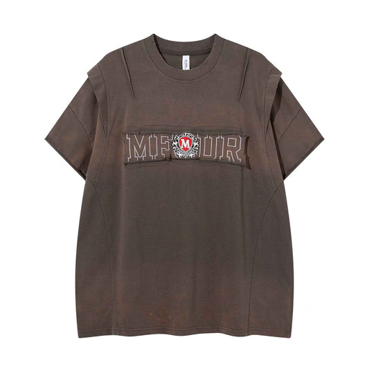 Deconstruction splicing gradient short sleeved shirt
