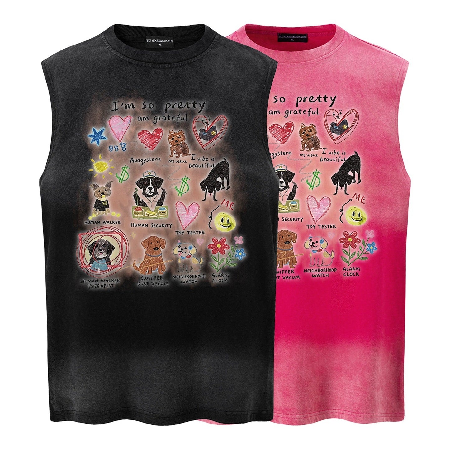 Different dog graffiti vests