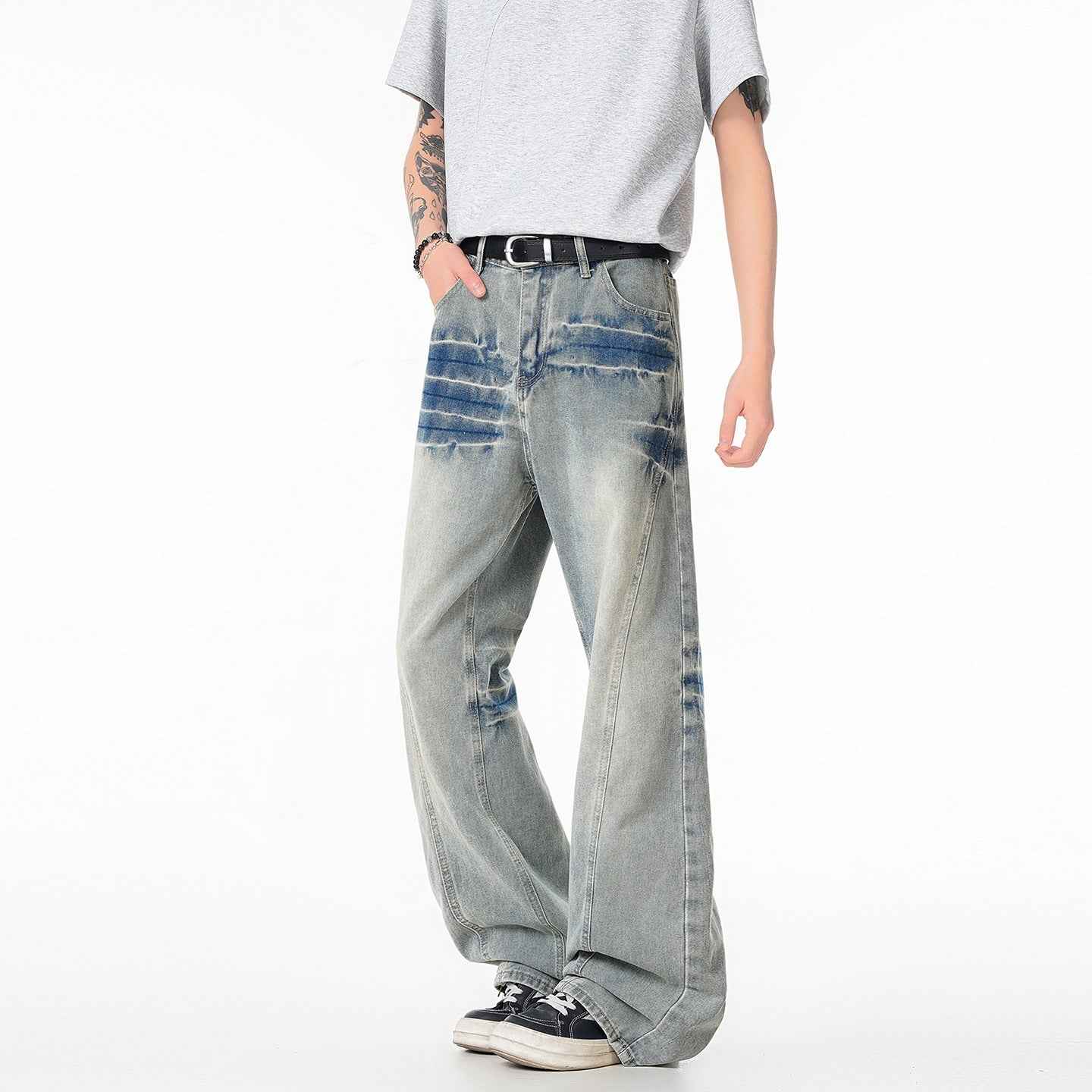 Cleanfit Light Blue Lightning Pattern Denim Pants