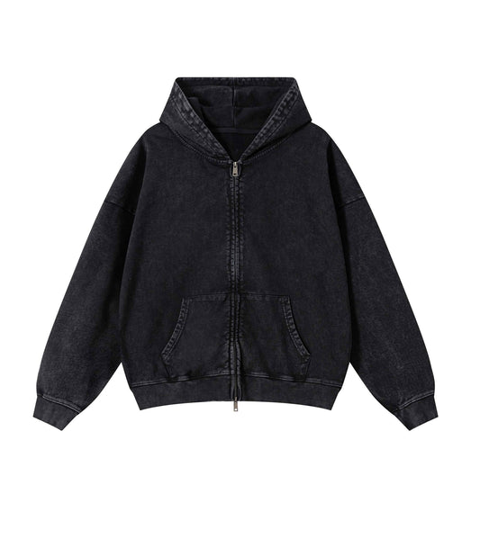 NOIR VINTAGE WASH ZIP HOODIE