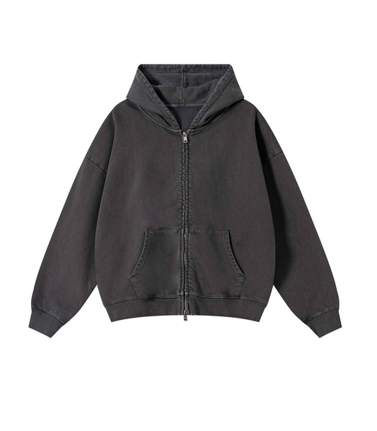 GREY VINTAGE WASH ZIP HOODIE