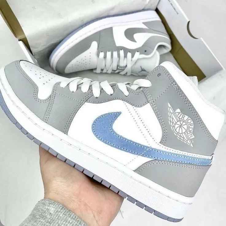 Custom Air Jordan 1 Mid Wolf Grey High Q SneakerNational
